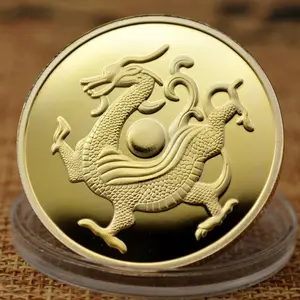 Azure dragão moedas, 24k ouro banhado feng shui myth besta moeda