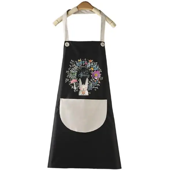 패션 스타일 면 폴리 에스터 바베큐 요리사 요리 앞치마 여성용 주머니가있는 주방 토끼 스타일 앞치마