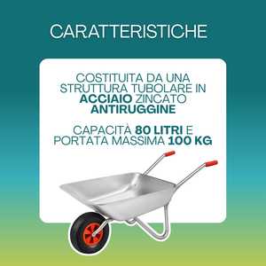 Carriola in Acciaio Zincato Capacità 80 Litri Portata 100 Kg Carrello da Giardino con Struttura in Acciaio - Product Image 3