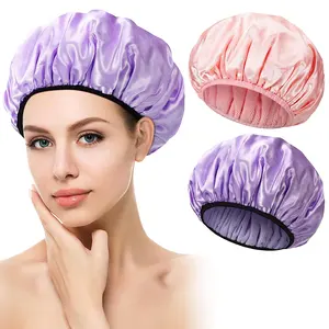 Bonnet de bain en PEVA personnalisé doublé de tissu éponge bonnet de douche imperméable à trois couches