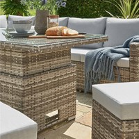 Garten-Ecksofa Outdoor-Möbel Terrassen-Rattan-Essgruppe Rattan-Garten-Sektionalsofa mit Höhenverstellbarem Tisch