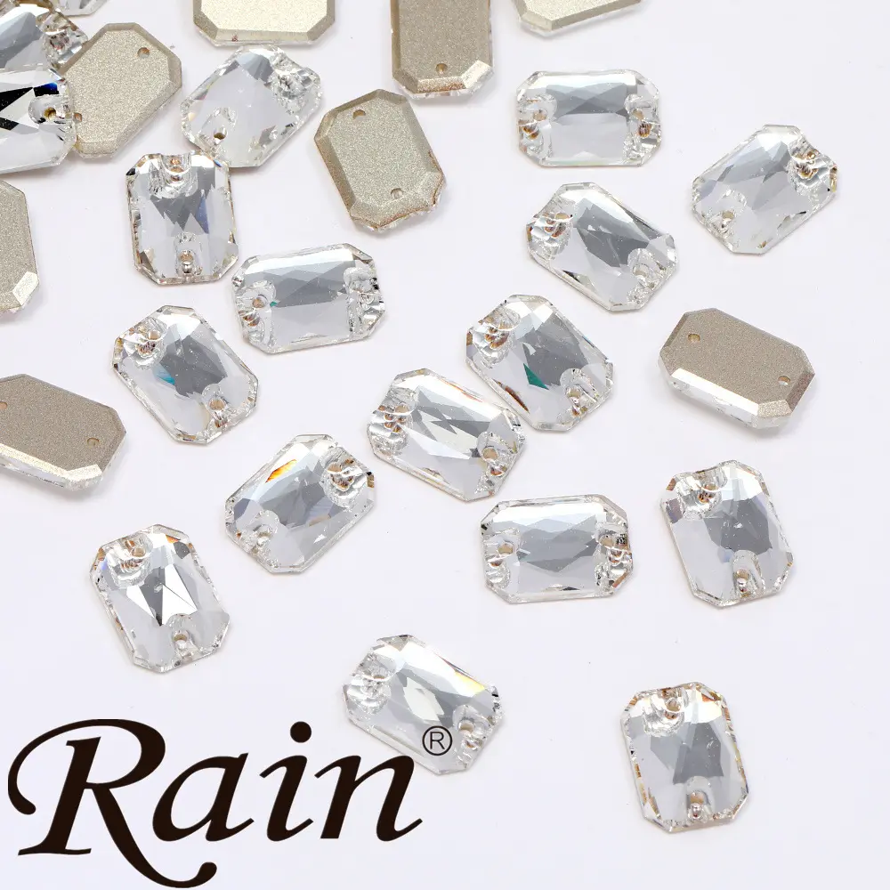 Manufacturers Custom Wholesale Rectangular Octagon Girls Clothing Accessories Diy Jewelry Flat Buckle Glass Diamond Rhinestones