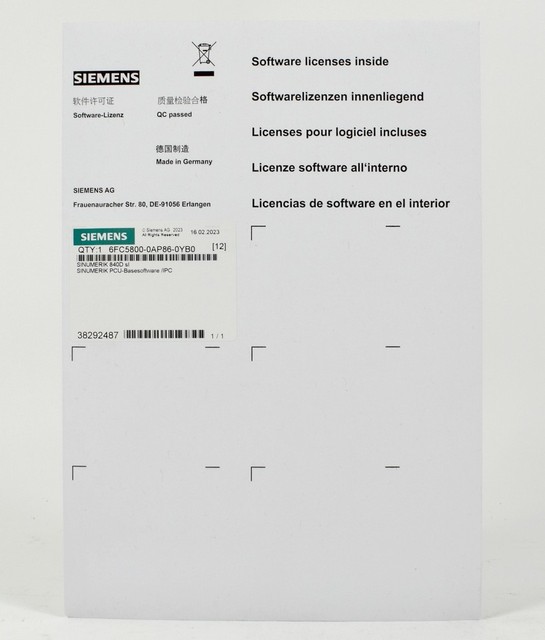 840D PCU Base Software, 6FC5800-0AP86-0YB0