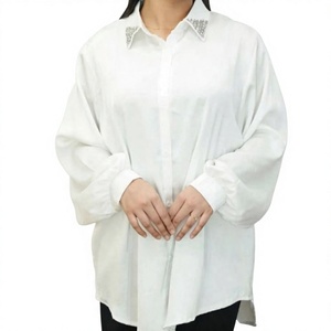 Womens White <b>Long</b> Sleeve Shirt 100% Cotton Simple Casual <b>Top</b> Loose Fit Button-Front for Summer Autumn Everyday Wear - Product Image 1