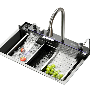 Évier de cuisine encastré en acier inoxydable 304, évier d'angle à double bac - Product Image 1