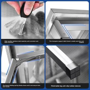 Mesa de Jantar Quadrada Portátil e Dobrável em Aço Inoxidável para Uso Externo/Interno em Refeições Familiares e Banquetes - Product Image 4