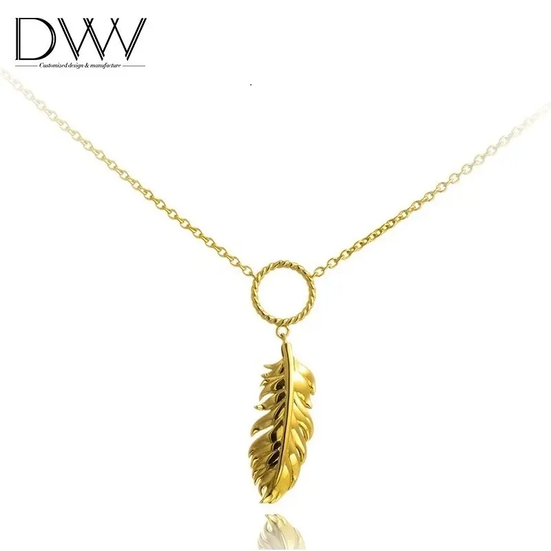 Wholesale Feather Sterling Silver Feather Charm 925 Sterling 18K Gold Plated Necklace
