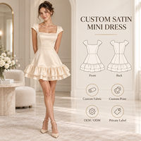 Mini-robe personnalisée pour femme en satin, à ourlet froncé à volants, col carré, manches courtes, taille ajustée, coupe trapèze, pour occasions