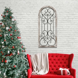 Décor de maison de ferme en détresse Décoration murale en arc en bois et en métal rustique Panneau de cadre de fenêtre en fer de style vintage - Product Image 5