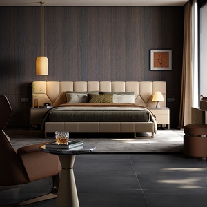 Set di Mobili Moderni per Camera da <span class=keywords><strong>Letto</strong></span> d'Albergo, <span class=keywords><strong>Letto</strong></span> <span class=keywords><strong>Matrimoniale</strong></span> in Vera Pelle con Struttura in Legno e Rivestimento in Pelle Morbida - Product Image 2