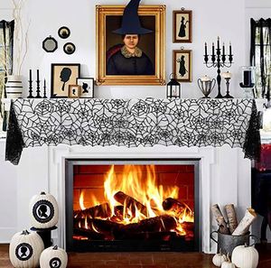 Decor 20 X 80 Inch Black Lace Spiderweb Mantle <b>Spider</b> Table Runner Halloween Fireplace Mantel Scarf - Product Image 3