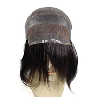 Wig pengganti pria Sistem rambut pria renda penuh kulit PU potongan rambut manusia India abu-abu pendek alami langsung dari pabrik
