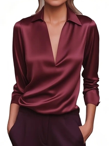 Chemise de travail élégante <span class=keywords><strong>en</strong></span> satin pour <span class=keywords><strong>femme</strong></span>, col classique, manches longues, style moderne et décontracté, hauts de créateur pour femmes - Product Image 3