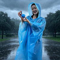 Poncho de pluie jetable en PE bleu, format capsule, pour adulte, à capuche, imperméable, compact, prêt pour la vente en machine distributrice, idéal pour les voyages et les événements en extérieur
