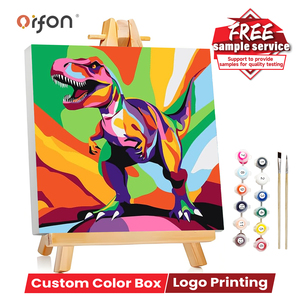 Kit Pittura con <span class=keywords><strong>Numeri</strong></span> Fai da Te per Bambini 20x20cm - Mini Tela Colorata Dinosauro T-Rex per Lezioni d'Arte e Regalo di Compleanno - Product Image 1