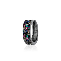 Boucles d'oreilles créoles Huggie multirangs en zircon coloré, base en laiton plaqué noir et sertissage à griffes