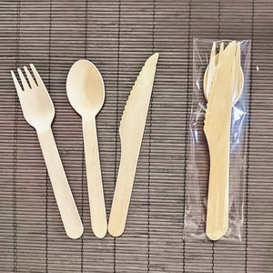 Penjualan laris 180mm portabel sendok garpu pisau perjalanan dan sendok garpu Set peralatan makan kayu sekali pakai - Product Image 5