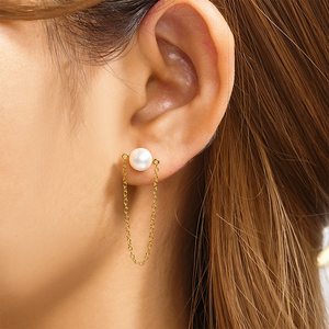 Boucles d'oreilles pendantes CANNER S925 en argent sterling plaqué or 18 carats avec zircon et perle, boucles d'oreilles clous à chaîne en or 18 carats pour cadeau de Noël - Product Image 4