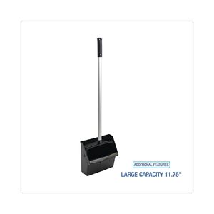 Boardwalk BWK02600 Lobby Dust Pan 11 3/4\" Wide Plastic/Aluminum 34\" Handle in Black/Silver for <b>Brooms</b> & <b>Dustpans</b> - Product Image 1