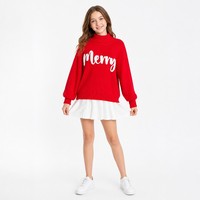 Pull tricoté tendance pour enfants, col roulé rouge, manches longues, mélange viscose, avec logo personnalisé, idéal pour l'automne et l'hiver, vente en gros