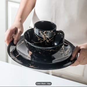 Fabricant Bluk, vente en gros personnalisée de services de vaisselle noirs pour 4 personnes, ensembles de vaisselle en porcelaine 16 pièces (assiettes, bols, tasses) - Product Image 4