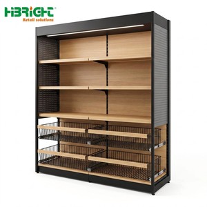 Étagères de supermarché en acier à grain de bois Highbright, étagères gondoles durables pour épicerie - Product Image 2