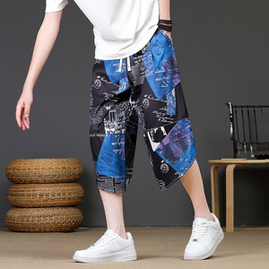 Pantalones Capri Vintage de verano para <span class=keywords><strong>hombre</strong></span>, <span class=keywords><strong>bombachos</strong></span> holgados de estilo chino que combinan con todo, de gran tamaño de cintura elástica <span class=keywords><strong>bombachos</strong></span>, flores sólidas, informales, florales - Product Image 1