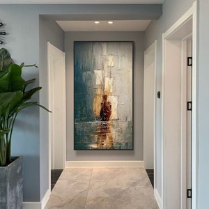 Pintura al Óleo Abstracta, Arte Vertical para Pared, Marco Negro, Decoración para Entrada o Sala de Estar, Mural Decorativo, Estilo Impresionista, Impresión Rectangular - Product Image 1