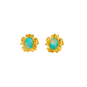 Fashion <b>Stud</b> <b>Earrings</b> PVD Gold Plated 316L Stainless Steel Sustainable Resistant Oval <b>Turquoise</b> Stone Design - Product Image 1