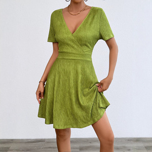 Casual Women's Solid Natural Breathable Eco-Friendly <b>A</b>-<b>Line</b> Polyester Short Sleeve Knee-Length <b>Dress</b> - Product Image 6
