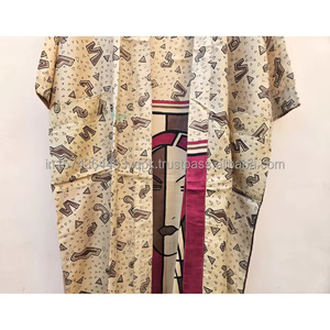<b>Women</b> Custom Print Silk V-neck Elastic Waist Breathable Kimono Kaftan Cardigan Long Pajama Style Robe Summer Lightweight - Product Image 3