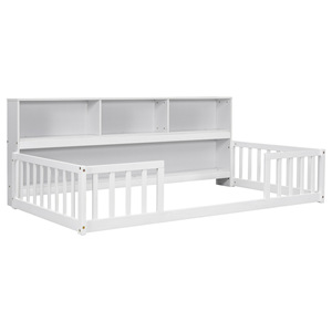 Lit de rangement pour enfants en bois massif blanc avec étagère et barrières de sécurité pour chambre à coucher - Product Image 5