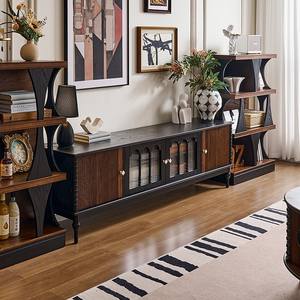 Mueble de TV de madera maciza de estilo retro francés, unidad de almacenamiento multifuncional con mesa de centro y mueble auxiliar para sala de estar - Product Image 2