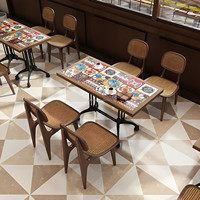 Pack de mobilier de restauration haute durabilité : Table ronde en mosaïque artistique et chaises en rotin canné, idéal pour pâtisserie et salon de thé