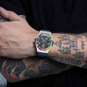 นาฬิกาสายหนังขอบสีรุ้งสำหรับผู้ชายสายรัดซิลิโคนระบบกลไกอัตโนมัติดีไซน์หรูหรา - Product Image 6