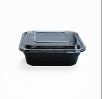 Boîte d'emballage alimentaire carrée en plastique PET recyclé, écologique et jetable, pour sushi, salade, fruits, avec couvercle transparent/noir