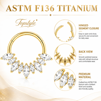 Anneau Clicker en Titane G23 Scintillant 5A CZ à Disposition en Éventail, Tendance et Sophistiqué, pour Piercing Septum, Conch, Hélix