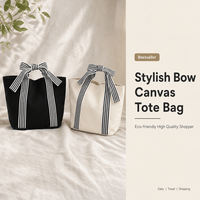 Bolso Tote con Lazo Coqueto, Bolso de Hombro de Lona a Rayas Blancas y Negras, Estilo Francés Estético, para Mujeres y Adolescentes, Ideal para Regalo