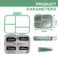 Boîte à lunch en acier inoxydable pour enfants, 4 compartiments, anti-fuite, compatible micro-ondes, vente chaude