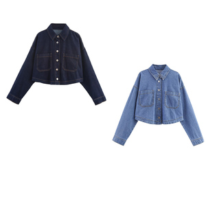 SHENZHU Wanita 2025 Mode Baru Blus Pendek Gaya Koboi Vintage Lengan Panjang Kancing Depan Kemeja Wanita Blusas Atasan Chic - Product Image 1