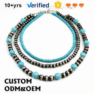 Collier superposé <span class=keywords><strong>en</strong></span> acier inoxydable style Navajo, couleur étain antique et turquoise, ensemble de 3 colliers ras-du-cou haut de gamme <span class=keywords><strong>pour</strong></span> <span class=keywords><strong>femme</strong></span> - Product Image 1