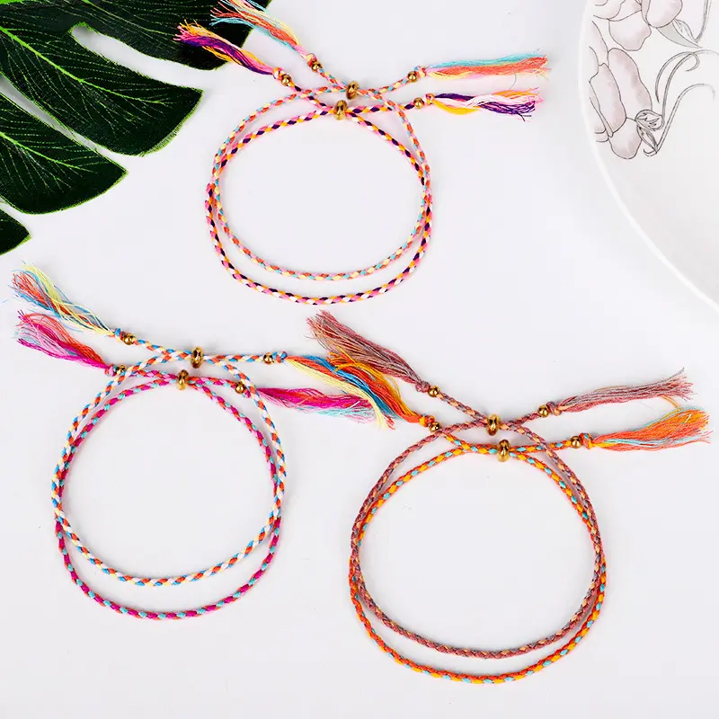 Pulseiras feitas à mão de algodão, braceletes de fio de algodão tecido tibetano oração budista lucky macrame trança braceletes