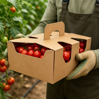 Boîte à cerises en carton ondulé personnalisée avec poignée, trous de ventilation, carton kraft, boîte cadeau pour fruits frais
