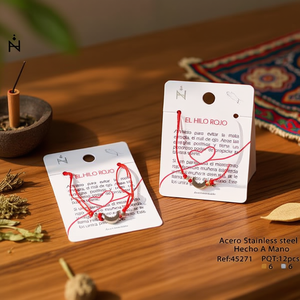 Bracciale in acciaio inossidabile con filo rosso, amuleto portafortuna, gioielli fatti a mano alla moda - Product Image 2