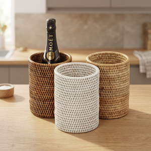 Juego de 3 Cestas de Almacenamiento de Ratán, Circulares, Ecológicas, Decoración del Hogar de Estilo Rústico, Colores Blanco y Natural - Product Image 3