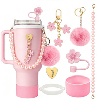 Ensemble d'accessoires pour gobelet Stanley 30-40 oz : poignée perlée, couvre-paille fleur, breloque pompon et porte-clés décoratif
