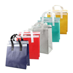 Sac à lunch isotherme réutilisable en non-tissé bleu marine personnalisé avec motif lettres et fermeture éclair, sac fourre-tout portable - Product Image 3