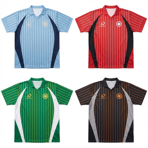 Maillot de football rétro Blokecore personnalisé OEM ODM, col en V, bleu clair, rayures marine, sublimation intégrale, pour équipe - Product Image 4