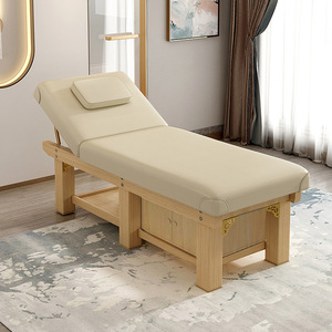 Table de massage en bois massif avec armoire de rangement, lit de salon rembourré, mobilier de studio de beauté pliable - Product Image 2