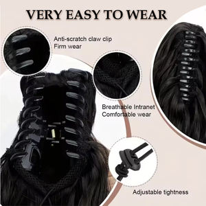 Extensiones de cabello de cola de caballo ondulado rizado Clip de garra sintética en postizos de cola de caballo Clip de garra de onda rizada Cola de caballo de aspecto <span class=keywords><strong>natural</strong></span> - Product Image 4